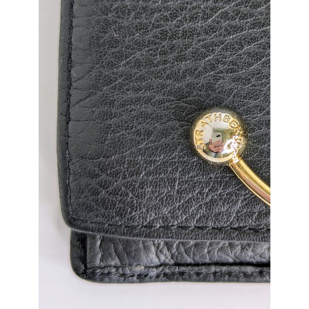 Strathberry Crescent Wallet Black Pebbled Leather Bifold Signature Hinge Bar - Picture 16 of 16